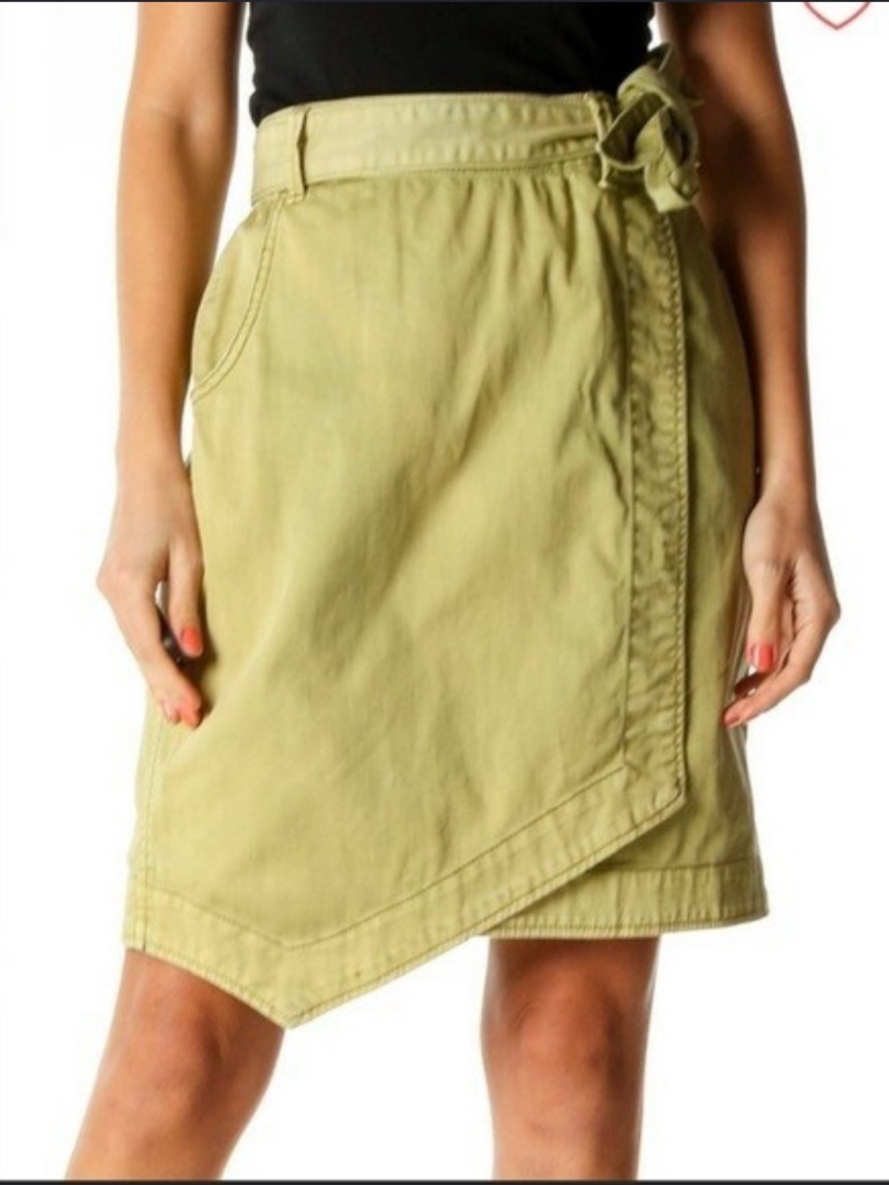 Anthropologie Pilcro and the Letterpress Olive Asymmetrical Wrap Skirt